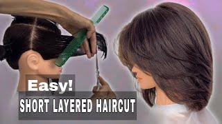 Easy SHORT LAYERED HAIRCUT TUTORIAL [upl. by Cutcliffe]