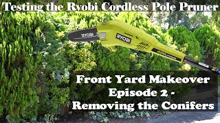 Ryobi 18v One Pole Saw tested against a Driveway Full of Conifers [upl. by Gwenora]