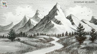 How To Draw Morning Mountains Landscape Art With Single Pencil  PAINTLANE [upl. by Bertram317]