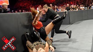 Ronda Rousey leaps from her ringside seat to attack Mickie James WWE Extreme Rules 2018 [upl. by Ahtenek]