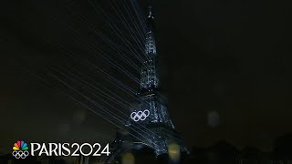 Eiffel Tower laser extravaganza lights up Paris and the Olympic Opening Ceremony  NBC Sports [upl. by Folger647]