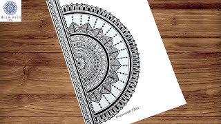 How to draw Mandala art for beginners  Easy Mandala Art  Mandala art step by step  Half circle [upl. by Enyamert]