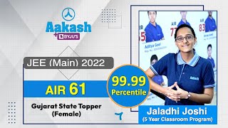 JEE Main 2022 Result  Jaladhi Joshi AIR  61 9999 percentile  Gujarat State Topper Female [upl. by Edora152]