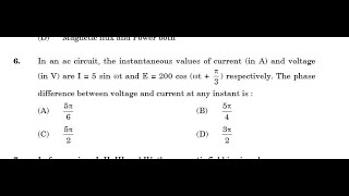 In an ac circuit the instantaneous values of current in A and voltage in V are I  5 sinw t [upl. by Fablan575]