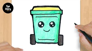 305 How to Draw a Cute Trash Bin  Easy Drawing Tutorial [upl. by Delastre]