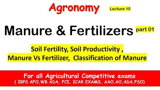 Manure and Fertilizer  lecture 01 Agronomy lecture 10 [upl. by Allemac]