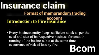 introduction of insurance claim and format of memorandum trading account [upl. by David]