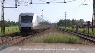 SJ X55 trains at Knivsta Sweden [upl. by Cran]