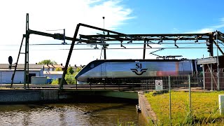 Tåg runt Töreboda Station  BONUS  Linfärjan Lina över Göta Kanal [upl. by Attenov]