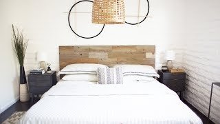 20 Min DIY Reclaimed Wood Headboard  Bedroom Makeover [upl. by Erbas]