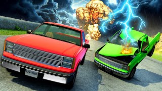 Downhill Truck Race VS Lightning amp Nukes in BeamNG Drive Mods [upl. by Gareri]