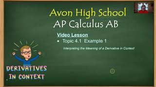 Avon High School  AP Calculus AB  Topic 41  Example 1 [upl. by Lenahc]