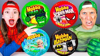 Mystery GIANT Hubba Bubba Challenge 풍선껌 푸드 챌린지 Superhero Mukbang by KIKIMO [upl. by Neddy]