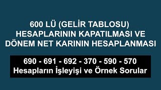 600 lü Gelir Tablosu Hesaplarının Kapatılması Dönem Karı Dönem Sonu İşlemleri [upl. by Albertson]