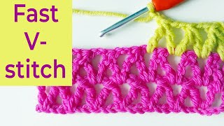 Crochet Vstitch using trebles Fast crochet stitch [upl. by Bouchier910]