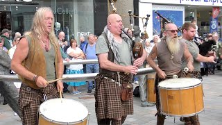 Scottish tribal pipes and drums from Clanadonia playing TuBardh in Perth City centre Scotland [upl. by Forsyth23]