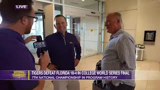 LSU head baseball coach Jay Johnson and former coach Paul Mainieri morning after big win [upl. by Anaeel]