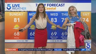 Liberté Chan visits KTLA for a weather and wardrobe update [upl. by Zobkiw]