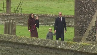 Prince George and Princess Charlotte walk to church on Christmas day [upl. by Noskcaj]