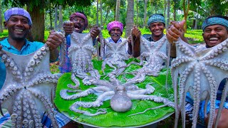 OCTOPUS COOKING and EATING  Big Size Octopus fry  Seafood Recipe Cooking in Village [upl. by Ehcrop]