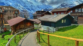 Walking tour in Mürren Lauterbrunnen Switzerland 4K  Incredibly Beautiful Swiss village [upl. by Hajan962]