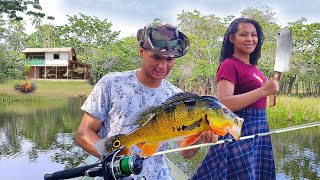 PESCA RIBEIRINHA de TUCUNARÉ e TRAIRÃO fizemos um ASSADO DELICIOSO NA BEIRA do Rio Amazonas [upl. by Neerihs]