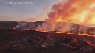 Dramatic drone video of Iceland volcano eruption near Grindavik [upl. by Surdna]