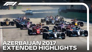 Ricciardos Chaotic Baku Win  Extended Race Highlights  2017 Azerbaijan Grand Prix [upl. by Knick584]