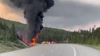 Highway 93 fuel tanker collision in Kootenay National Park – July 19 2023 [upl. by Quintessa]