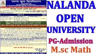 NALANDA OPEN UNIVERSITY PG ADMISSION  NOU MSC MATH ADMISSION  NOU MASTER DEGREE COURSE [upl. by Wesle379]