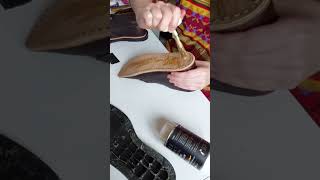 Gluing vibram soles by hand shoes clarksboots leather handmade [upl. by Amled]