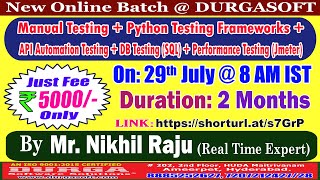 Manual Testing  Python Testing Frameworks  API Automation Testing Online Training  DURGASOFT [upl. by Elrem]