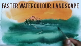 Faster watercolour landscape Watercolour landscape fasterdasart viralvedio [upl. by Schindler335]