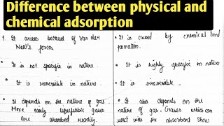 Difference between Physical and chemical adsorption Physisorption and chemisorption difference [upl. by Ettenyl154]