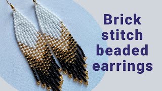 Seed bead earrings tutorial for beginners brick stitch and bead fringes [upl. by Rats568]