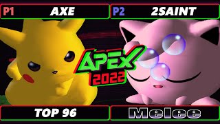 Apex 2022  Axe Pikachu Vs 2Saint Jigglypuff  SSBM Melee Tournament [upl. by Hayashi]