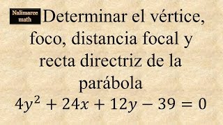 Foco vertice y directriz de una parábola  Ejercicio  La Prof Lina M3 [upl. by Yeltrab]