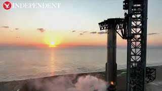 SpaceX rocket booster makes successful landing as it is caught by chopsticks [upl. by Namwen]