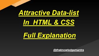 Attractive DataList in HTML and CSS  Full Explanation In One Video [upl. by Kwarteng]