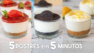 5 POSTRES en VASITOS en 5 minutos 🍓🍫  ¡Fáciles Deliciosos y SIN HORNO [upl. by Faxen]