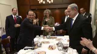 PM Netanyahu Hosts French President Francois Hollande for Dinner [upl. by Uohk]