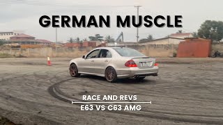 BEST SOUNDING Mercedes Benz E63 W211 vs C63 W204 AMG German Muscle Cars at it Race and Sound [upl. by Adneram]