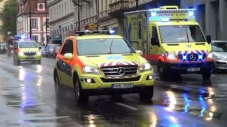 Prague Czech Rep EMS transporting escorting with EMS supervisor doctor car amp ambulance 32014 [upl. by Sorcim]