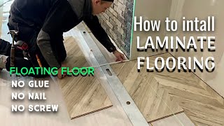 Installing laminate flooring with fishbone pattern  Floating floor  Egger Pro Rillington [upl. by Taub]