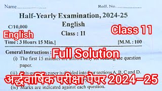 Class 11 English ardh Varshik paper 2024 Up Boardअर्द्ध वार्षिक परीक्षा 2024–25 अंग्रेजी पेपर 11वी [upl. by Kesia]