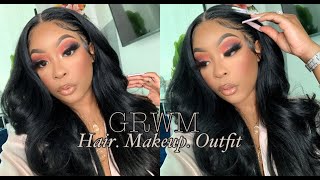 FULL GRWM  Makeup Affordable Wig  Outfit  Reviewing Outre Melted Hairline quotSeraphinequot [upl. by Aribold35]