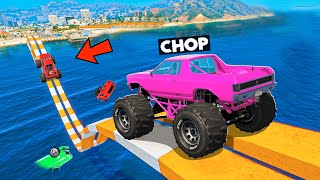 GTA 5 CHOP AND FROSTY PARKOUR WITH MONSTER MAYHEM TRUCKS [upl. by Sender]