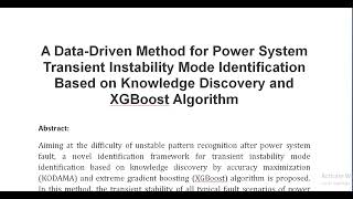 A Data Driven Method for Power System Transient Instability Mode Identification Based on Knowledge D [upl. by Southworth]