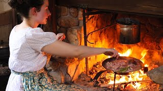 Making Dinner in 1796 Fire Cooking Delicious Meat ASMR Real Historic Recipes [upl. by Aisinoid]