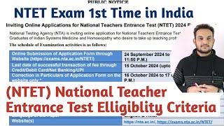 NTET Exam Eligibility Criteria for 2024  National Teacher Entrance Test Elligiblity Criteria 2024 [upl. by Sailesh]